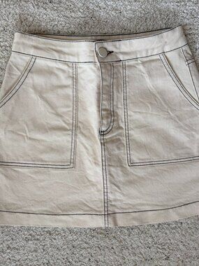 ZARA Beige High Waisted A-line Mini Denim Skirt With Contrasting Topstitching
